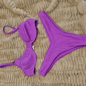 Kulani Kinis Purple Ribbed Bikini Set